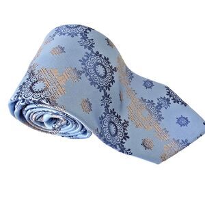 Karl Knox Stunning 100% Microfiber Tie, Blue & Gold with Darker Blue Motif
